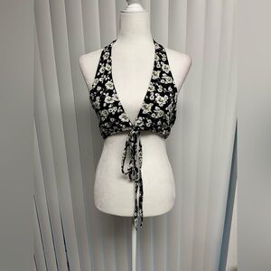 Cider Black and White Floral Tie-Front Top